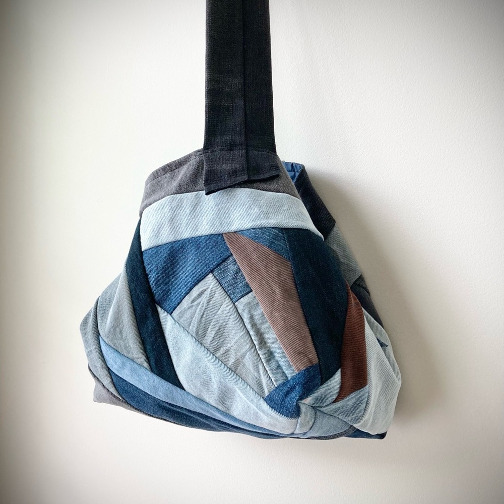 joodito origami japanese boro dumpling shoulder bag patchwork denim jean hobo